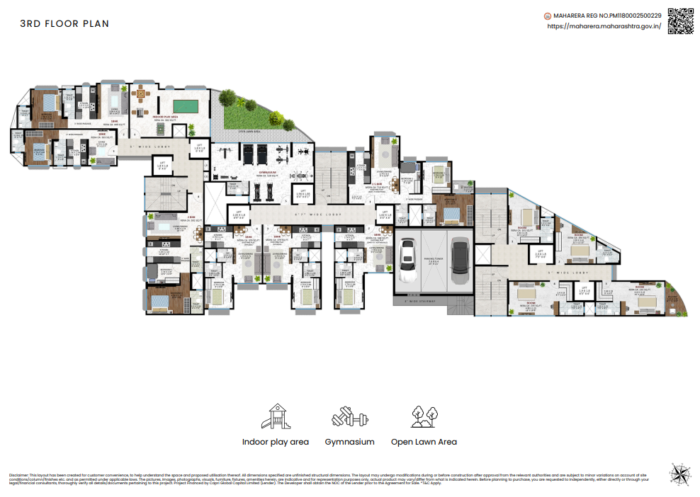 Third floor plan of luxury residences at Agrawals Phoenix, Bandra East – Kherwadi, CodeName Aarambh